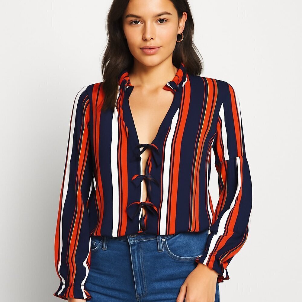Tularosa Nala Stripe Lace Up Ruffle Blouse Revolve Resort Vacationcore Medium